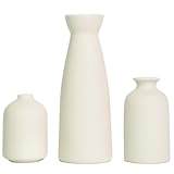 Distressed Ceramic Vase Set of 3, Modern Bohemian Farmhouse Home Decor, Pampas Grass Dried Flowers Vases for Living Room, Dining Room, Bedroom, Kitchen, Bathroom, Office, Entryway (White)