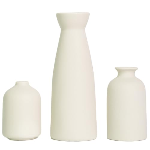 Floreros, Home Juego de 3 jarrones de cerámica envejecida, decoración moderna de casa de campo bohemia, floreros secos de zacate de Pampa para sala de estar, comedor,...