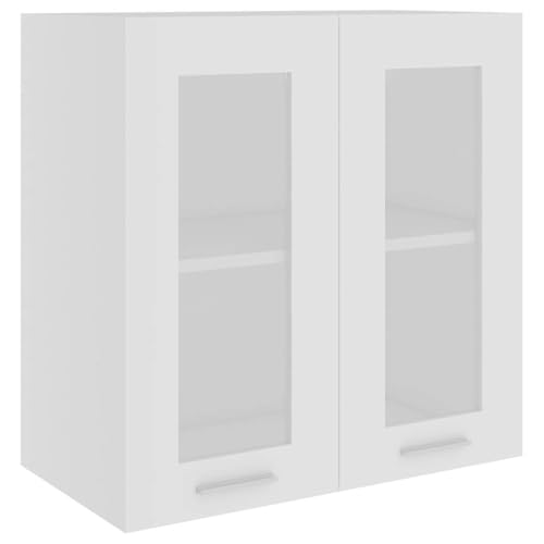 vidaXL Armoire vitrée Murale Lyon, 60x31x60 cm, Bois reconstitué & Verre, Blanc, Meuble Suspendu, Rangement Salle de Bain & Cuisine, Organisateur Maison