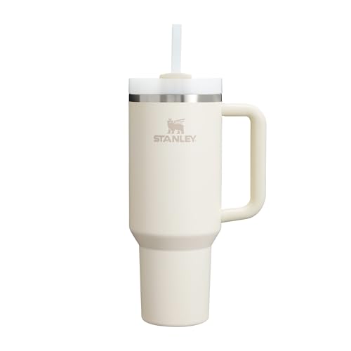 STANLEY Quencher H2.0 Flowstate Trinkflasche Mit Strohhalm 1.18L - Thermobecher Kühlt Bis 11 Stunden, 48 Stunden Eisgekühlt - Spülmaschinenfest - Thermosflasche BPA Frei Edelstahl - Cream 1