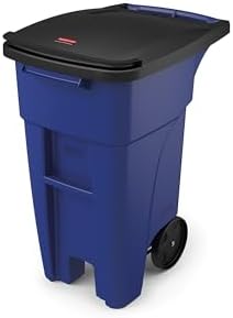 Rubbermaid Commercial Products BRUTE Rollout Heavy-Duty Wheeled Trash/Garbage Can, 32-Gallon, Blue, for Restaurants/Hospitals/Offices/Warehouses/Garage