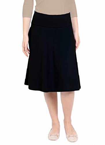 Kosher Casual Women's Skater Skirt Knee Length with Foldover Waistband - Light Cotton Fabric