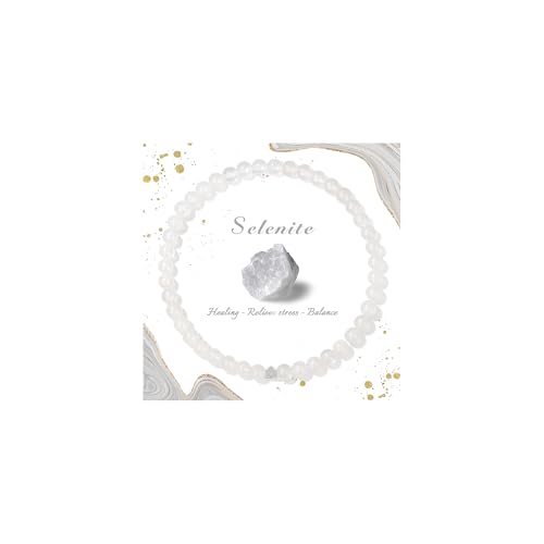 Raicegs 4MM Selenite Beaded Bracelets Healing Crystal Bracelet for Women Men ...