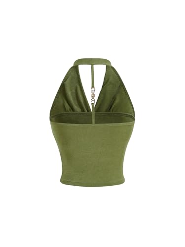 SOLY HUX Women's Halter Tops Draped Front Sleeveless Backless Y2K Crop Sexy Cami Tops Going Out Summer Outfits Pure Army Green Small