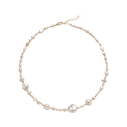 Baroque Pearl Necklace for Women,Freshwater Pearl Beaded Jewelry,925 Sterling Silver