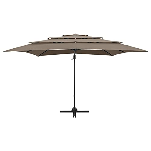 Catherinol Sombrilla de 4 niveles con poste, Parasol Terraza, Sombrilla Terraza Exterior, Sombrilla Jardin, Parasol Jardin, Sombrilla Playa, Parasol Excentrico, aluminio gris taupe 250x250 cm - imagen 7