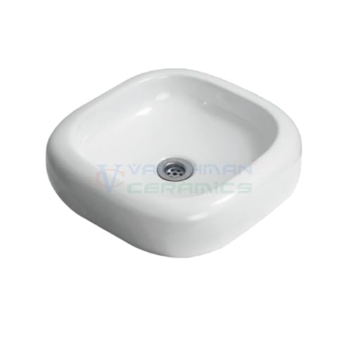 Image of Wash Basin Table Top Over Counter Vessel Sink Glossy Finish White Sink for Bathroom (16 x 16 x 4.5 Inch)