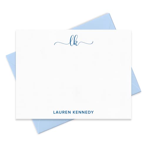 Personalized Stationary Note Cards and Envelopes Monogrammed with Name, Custom Set of Flat Notecard Stationery in Choice of Colors (Style #3)