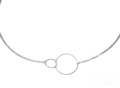 Collier argent massif anneaux enlacés 2cm et 1cm, pendentif double cercle femme