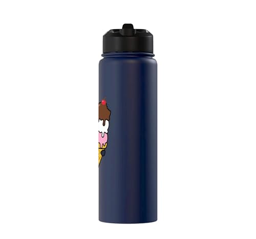 Cute Penguin Hugging Ice Cream Cone Kawaii Cartoon Sweet Art Stainless Steel Insulated Water Bottle