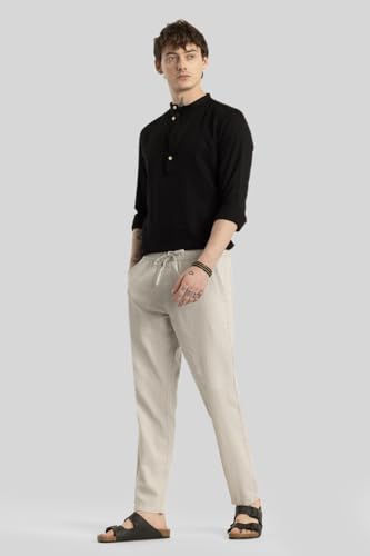 Image of SNITCH Martino Cream Plain Slim Fit Trousers