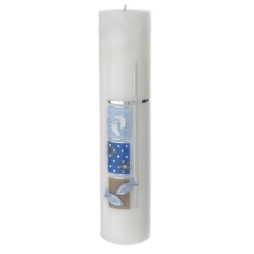 Christening Candles, Light Blue Squares with Fishes, 300x70 mm