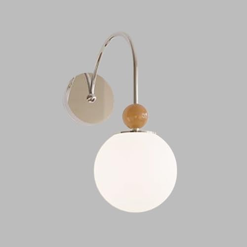 Aplique de Pared para Interiores, lámpara de Pared de Cristal Blanco lechoso con Forma de Globo, Cuerpo de Metal Cromado, para baño, Cocina, Sala de Estar, tocador y Pasillo.