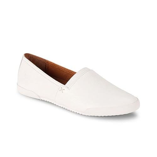 Frye Melanie Slip On Shoes for Women Crafted from Premium Leather with White Rubber Toe Bumpers and Soles, Leather Lining, and Removable Footbeds – 1 ¼” Outsole, White - 10 M