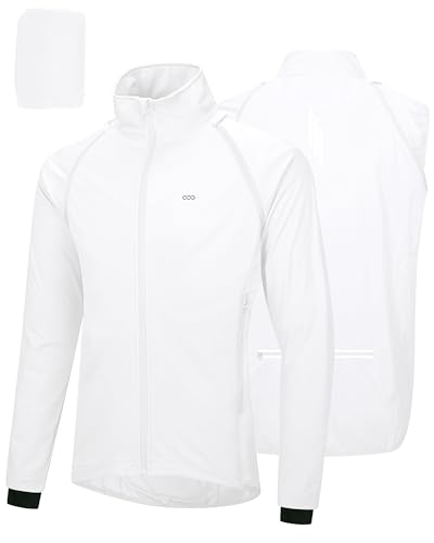 33 000ft Fahrradjacke Herren Wasserdicht Atmungsaktiv UV-Schutz Leicht Fahrradweste mit Abnehmbaren Ärmeln Reflektierend Regenjacke Laufjacke Packbare Jacke für Männer Weiß M