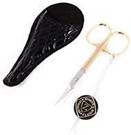 Zinger Professional Manicure Scissors in Leather Case - Set of 1 German finest quality steel manicure scissors (Black Croco Leather/Gold)