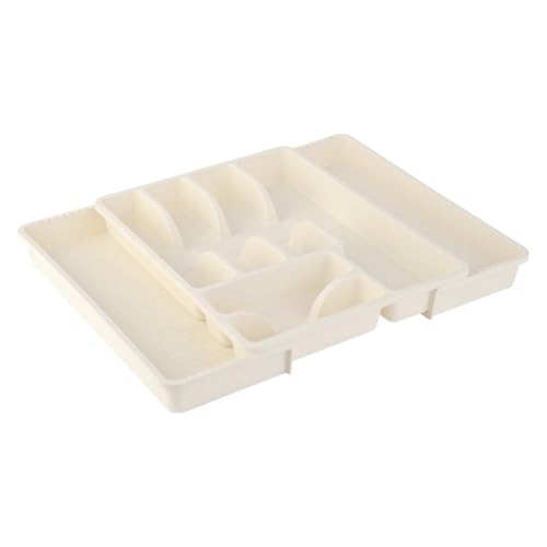 Engelland - 1 x Adjustable Cutlery Tray Beige 8 Compartments Plastic BPA Free Cutlery Holder Cutlery Tray for Kitchen Drawers 29-51x38x5cm
