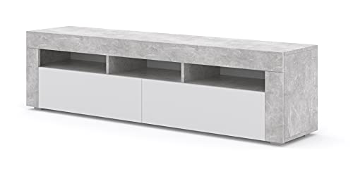 Lowboard TV Schrank Moreno 160 cm Hängend oder Stehen universal Unterschrank Fernsehschrank TV Board Sideboard HiFi-Tisch Hängender Schrank (Beton/Weiß Matt) Cover