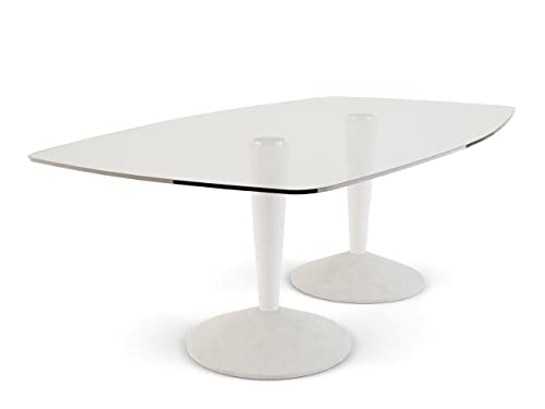 Large Rectangular Double Pedestal Dining Table - White Pedestals, Concrete Bases & Clear Glass