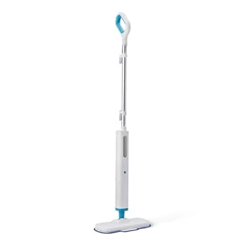 Foto di Amazon Basics Scopa a vapore per la pulizia dei pavimenti duri, con 2 panni lavabili e serbatoio dell'acqua da 450 ml, bianco