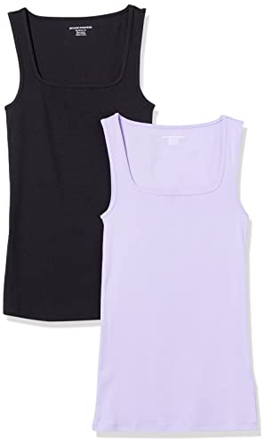 Amazon Essentials Womens Slim Fit Square Neck Ribbed Tank Tops with Stretch Pack of 2 Black/Lavender Large