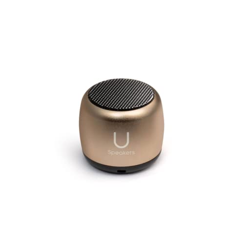 Fashionit U Micro Speaker | Coin-Sized Portable Wireless Bluetooth 5.0 with Built-in Mic & Remote Shutter | Perfect Little Speaker for Home, Parties, Activities! Tiny Device, Rich Sound | Gold