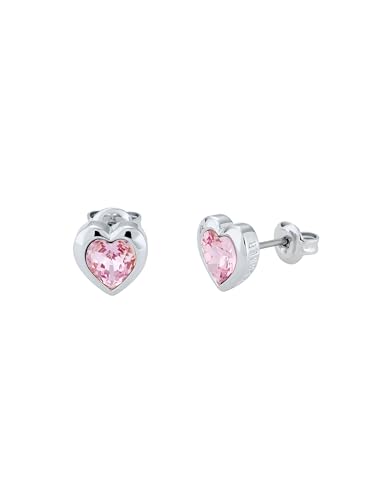Ted Baker Han Crystal Heart Stud Earrings For Women (Silver/Pink Crystal)