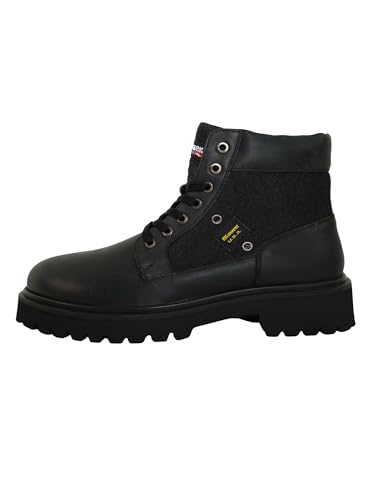 Blauer, F4BUXTON03, Scarponcino Mid Pelle, Moda Fashion Uomo (BLACK, Sistema Taglie Calzature EU, Adulto, Numero, Media, 42)