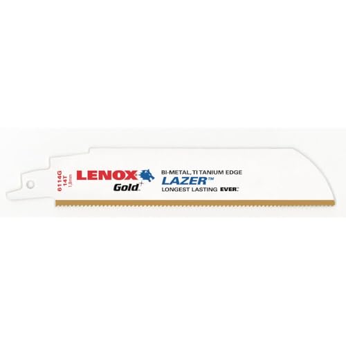 LENOX Tools 210946114GR Gold Power Arc Reciprocating Saw Blade, For Thick Metal, Medium Metal Cutting, 6-inch, 14 TPI, 5-Pack