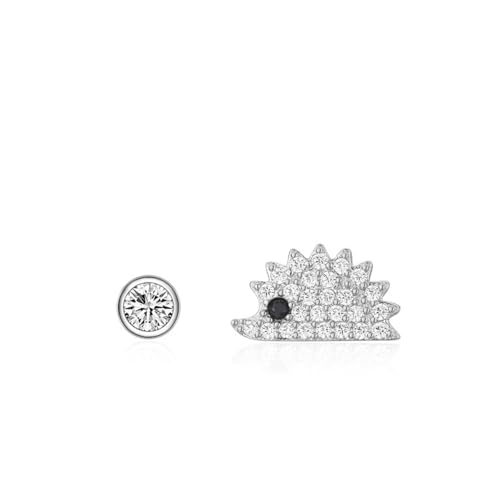 Boucle d'oreille 925 argent forme ronde motif hérisson en pierres précieuses de synthèse
