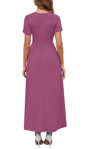 WEACZZY Maxi Dresses for Women 2026 Summer V Neck Short Sleeve Beach Holiday Formal Sundress Empire Waist Casual Elegant Long Dress with Pockets,Mauve,Large — view 5
