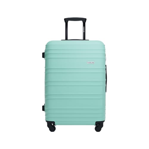 FASSLINE Reisekoffer Mittelgroß 66x46x25 cm 60l, Reisegepäck, Hartschale aus ABS, Vier 360°-Spinner-Rollen, Zahlenschloss, Teleskopgriff, Größe L, Minze