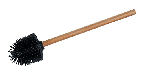 WENKO Escobilla de silicona para inodoro, escobilla de repuesto con mango de bambú y cabezal de silicona intercambiable para limpieza higiénica del inodoro, (An./P x Al.): Ø 7,5 x 35 cm, marrón/negro