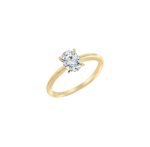 DIAMONBLISS 14K Real Solid Gold Ring | 14K Yellow Gold Oval cut Solitaire Ring | 1 Carat Cubic Zirconia CZ Diamond Simulant, Size 6
