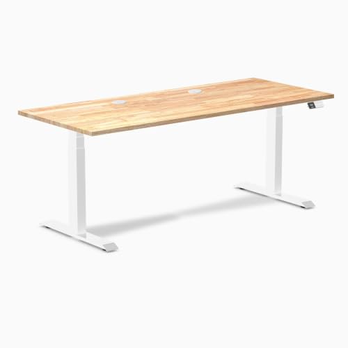 Image of Desky Dual Rubberwood Sit Stand Desk Natural Timber 48 inch White