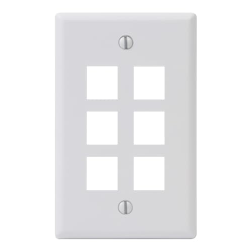 ICC 6-Port Keystone Wall Plate, 1-Gang RJ45 Modular Jack, White, 1-Pack