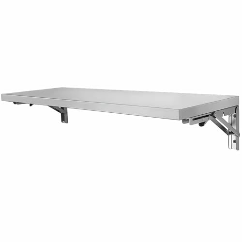 FJOADNVM Mesa Plegable Pared Estante de Almacenamiento Plegable Acero Inoxidable, Mesa montada en la Pared for Ahorro Espacio, Soporte for Autocaravana for Cocina, Comedor(60cm Length)