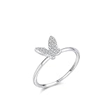 Anillos de mujer con dedos pequeños, anillos de amistad con diamantes artificiales, plata de 9 quilates, oro blanco, talla 65 (20,7)