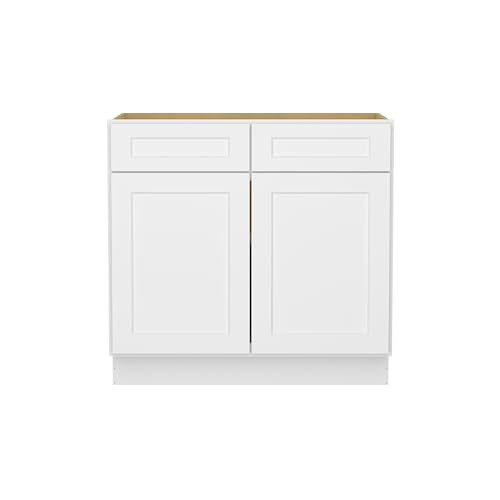 Image of Furinno Shaker Drawer Base Kitchen Cabinet with 2-Doors, Ready to Assemble, 24 D x 36 W x 34.5 H, White