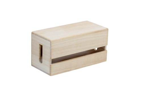 Masuda Paulownia Wood Cable Management Box – Handmade Wooden Cord Organizer for Power Strips, Routers, Chargers – Eco-Friendly Desktop Cable Storage – Made in Japan (Plain, Small)