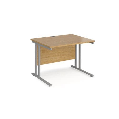 Office Monster Cooper straight desk 1000mm x 800mm - silver cantilever leg frame, oak top