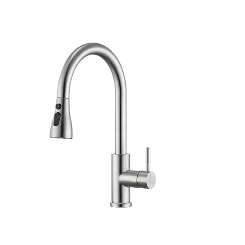 Kitchen Faucets Brushed Nickel Pull Out Kitchen Sink Water Tap Deck Mounted Mixer Stream Sprayer Head Hot Cold Taps Sliver(Silve