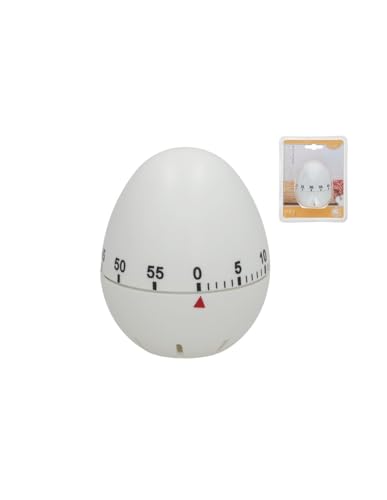 Temporizador de Cocina en Forma de Huevo, Blanco, 7x5x5 Centímetros, Reloj Mecánico para Cocinar