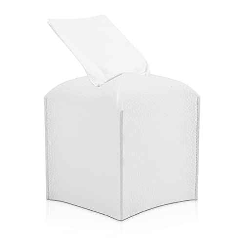 DEECOZY Cubierta De Caja De Pañuelos, Multicolor - Cuero PU - Caja para Pañuelos De Papel Cuadrada Papel De Ratán para Decoración Hogar Y Oficina(Blanco)