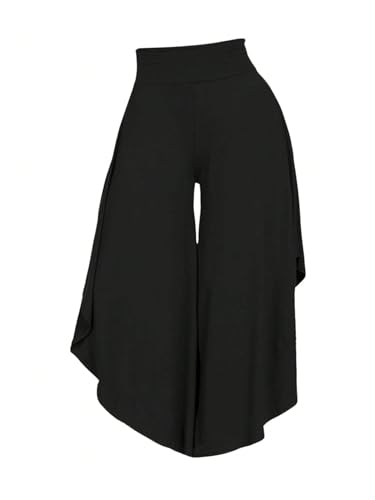 OYOANGLE Women's Plus Size High Waisted Asymmetrical Ruffle Hem Wide Leg Pants Flowy Palazzo Pants4