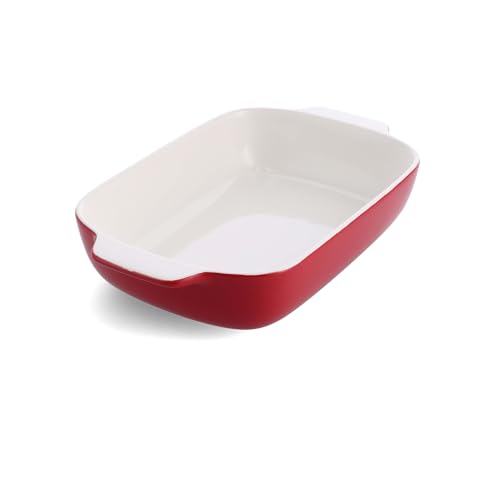KitchenAid Stoneware Plat à Four Rectangulaire Antiadhésif en Céramique avec Couvercle en Bambou, 32 cm/3,8L, sans PFAS, Gain de Place, Va au four jusqu'à 260°C, Va au Lave-Vaisselle, Empire Rouge