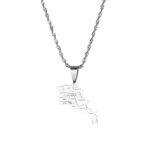 GONMFKM Collier Pendentifs Mode Arménie - Charme Formes Géométriques Avec Noms De Villes Pendentif Colliers À Chaîne Mince, Carte De Chaîne De Clavicule Patriotique Hip Hop Bijoux Ethniques Pour Fem
