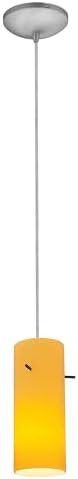 Cylinder - Integrated (SSL) LED Cord Pendant - Brushed Steel Finish - Amber Glass Shade