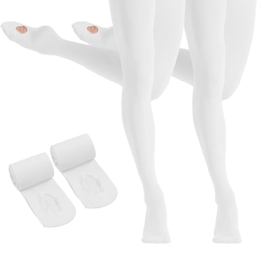 HETH Ballet Tights for Girls - Ultra Soft Dance Tights Convertible White Tight (Toddler/Kids Small 2pcs)