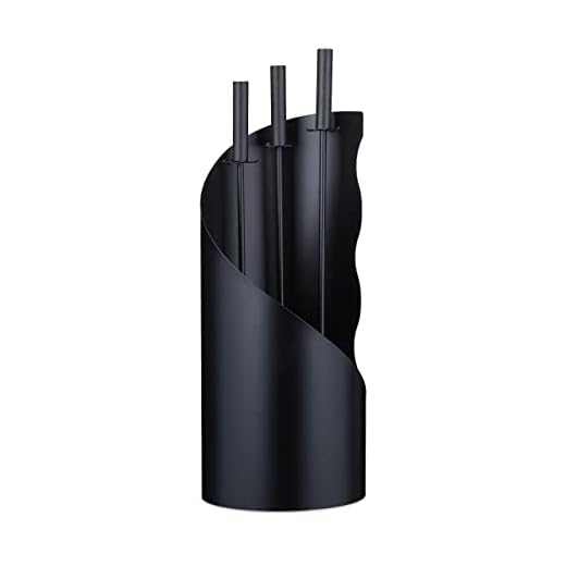 Relaxdays Accesorios Chimenea, Modernos, Juego Estufa de 4 Piezas con Atizador, Pala de Cenizas, Escoba y Soporte, Negro